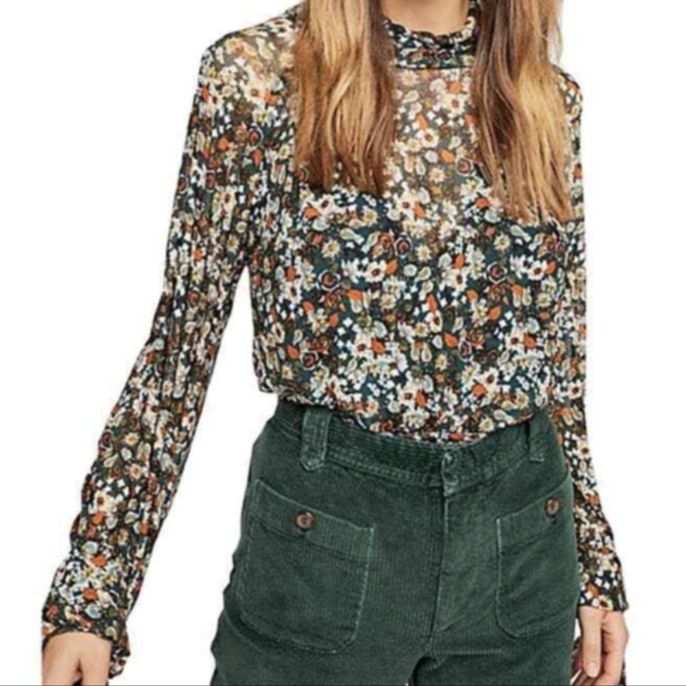 Free People Autumn Colored keyhole back blouse